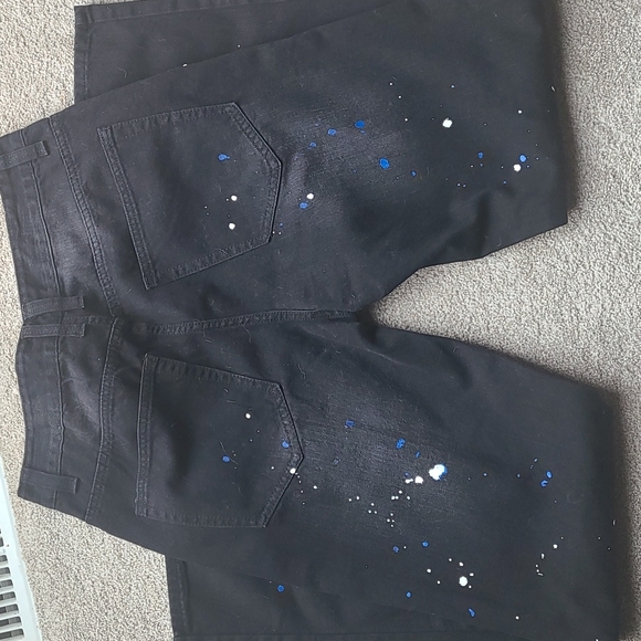 Black denim with blue and white paint splatters - Picture 2 of 3